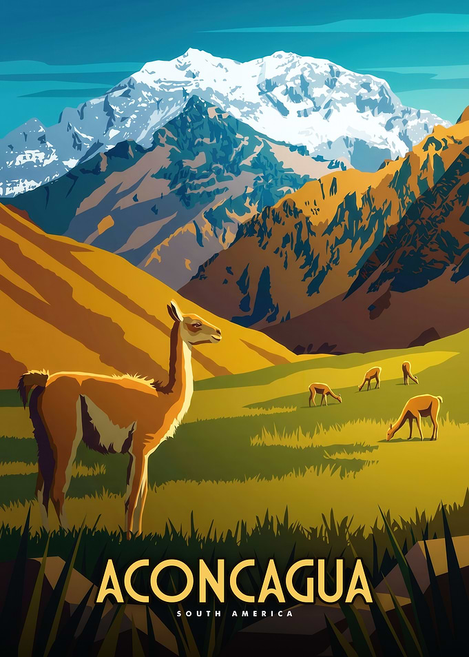 Aconcagua South America Travel Poster