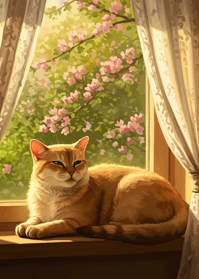 Ginger Cat Resting on Window Sill