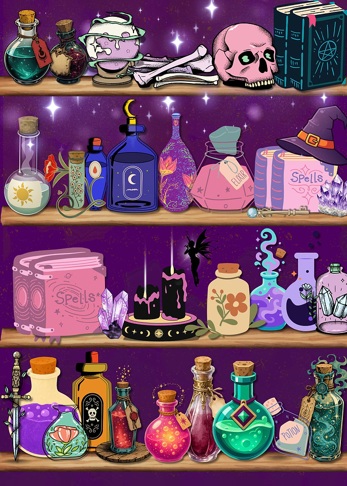 Magical Witch Potion Shelves