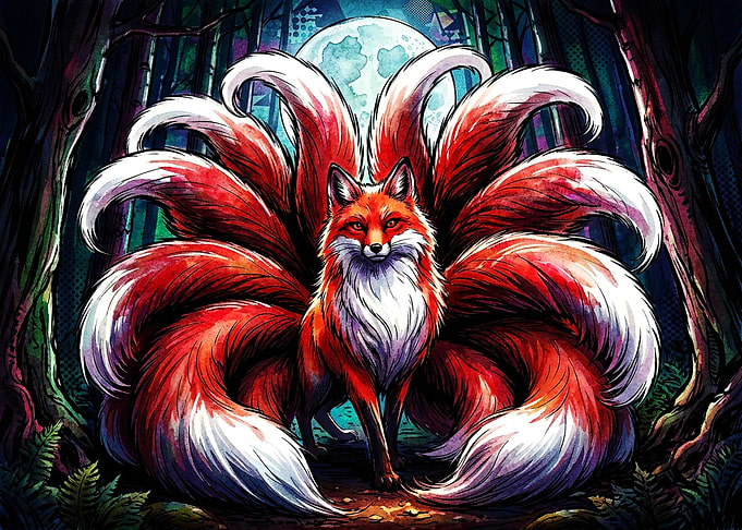 Majestic Nine-Tailed Kitsune Fox