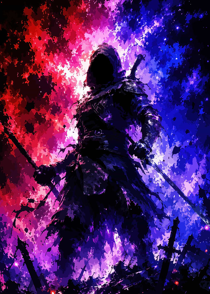 Hooded Warrior in Cosmic Nebula