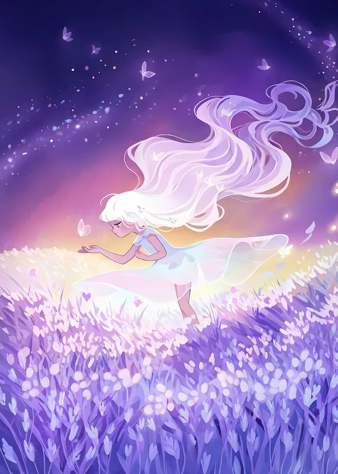 Girl with Long Hair in Lavender Field
