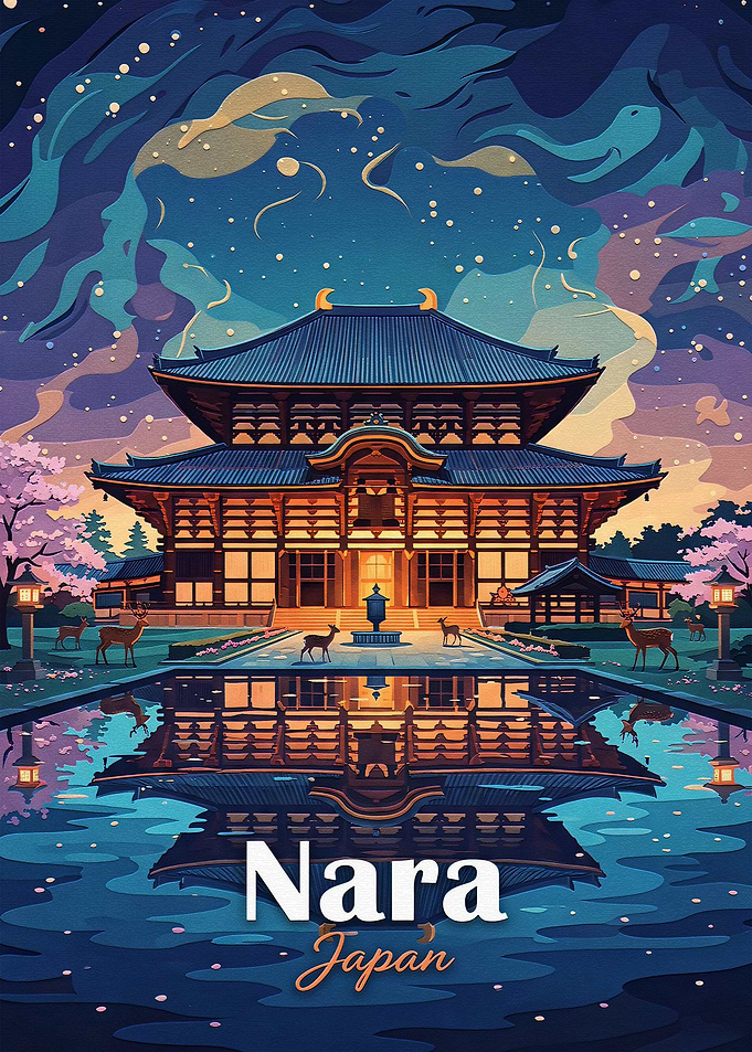 Nara Japan Temple Travel Poster