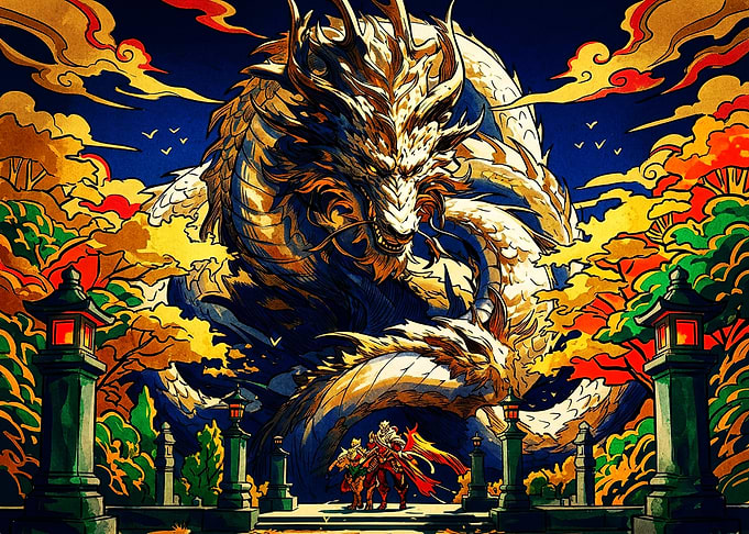 Majestic Dragon and Warrior Guardian