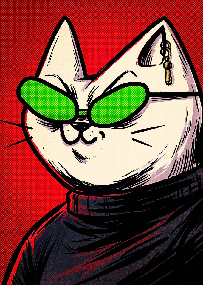 Cool Cat with Green Sunglasses