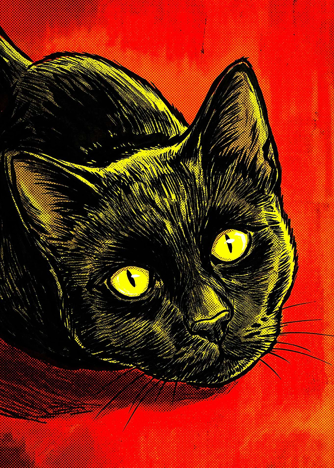 Stylized Black Cat with Yellow Eyes