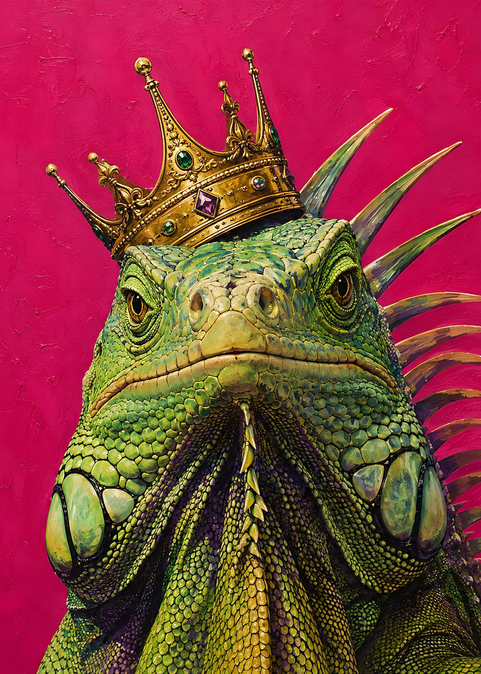 Regal Green Iguana with Golden Crown