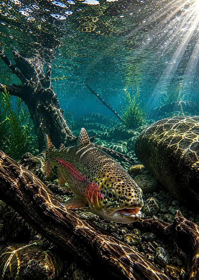 Rainbow Trout Underwater in River