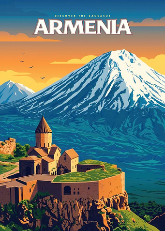 Armenia Travel Poster with Mount Ararat