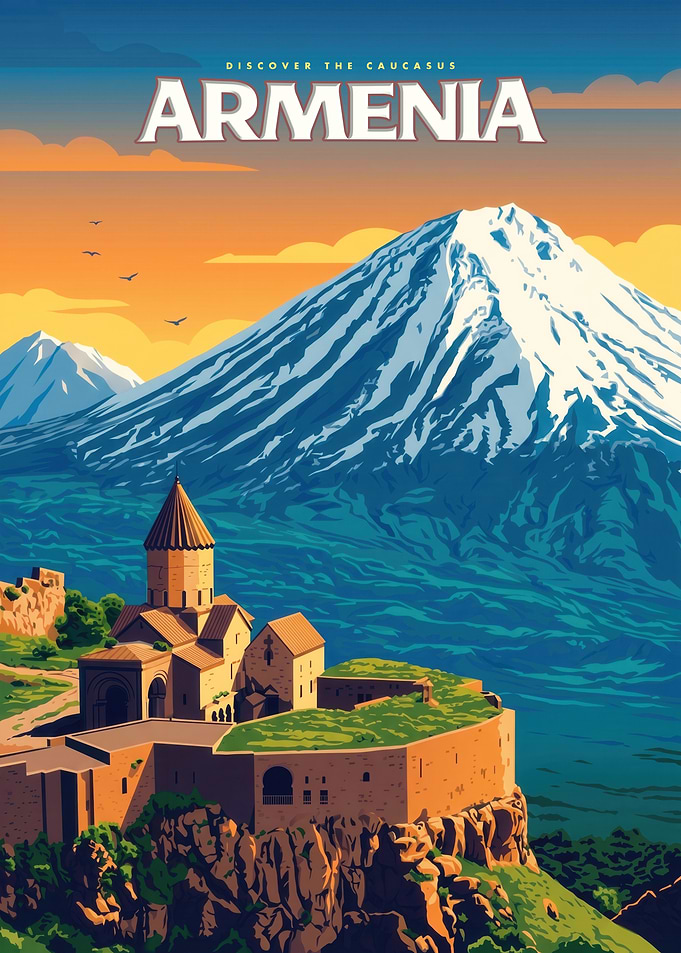 Armenia Travel Poster with Mount Ararat