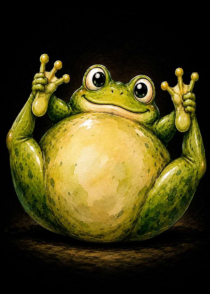 Cute Round Cartoon Frog Illustration