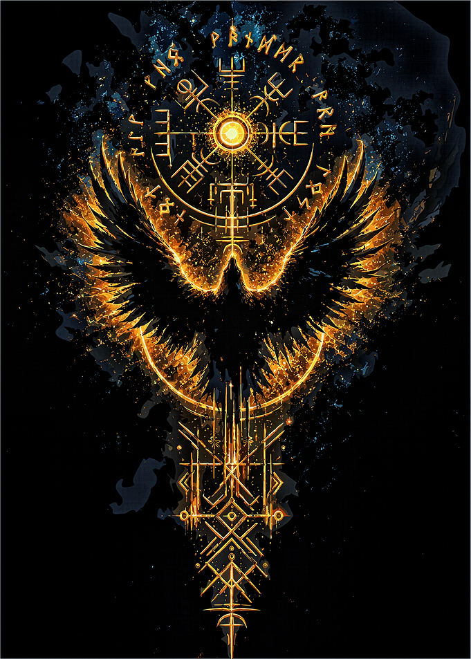 Viking Raven with Vegvisir Symbol