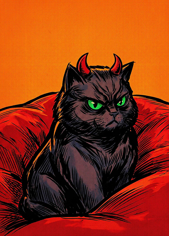 Grumpy Devil Cat Illustration
