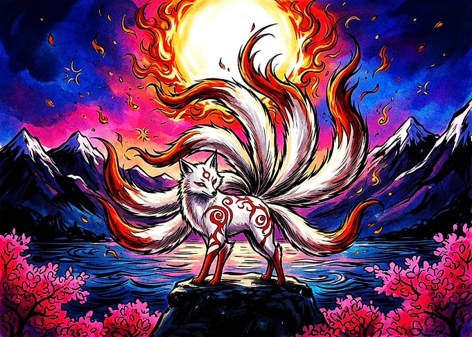 Nine-Tailed Kitsune Spirit Fox