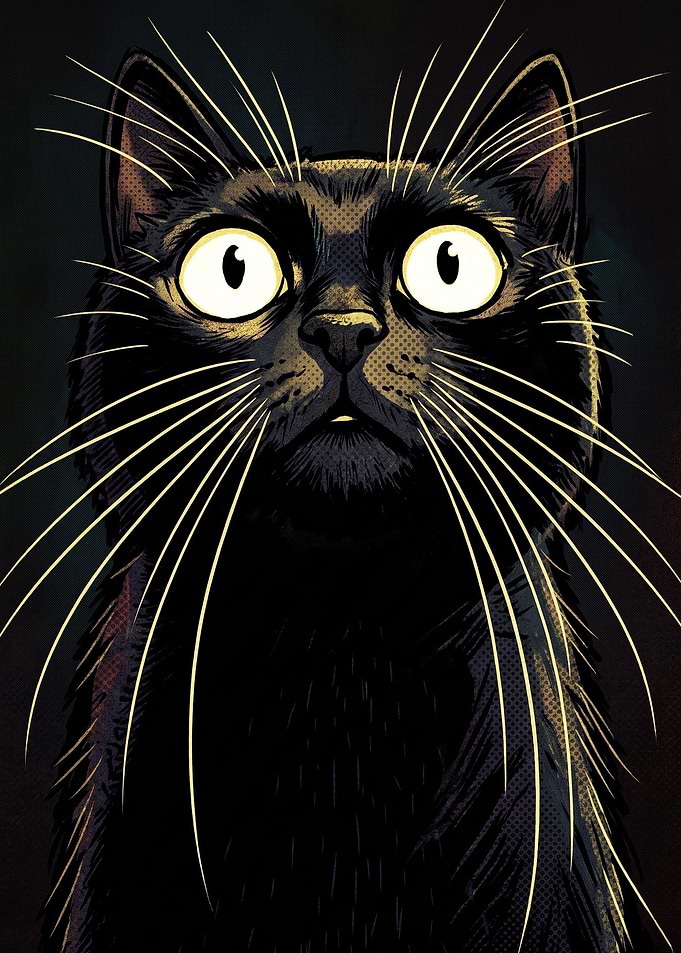 Wide-Eyed Black Cat Portrait