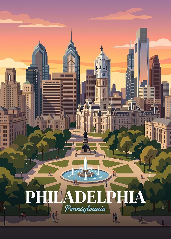 Philadelphia Cityscape Travel Poster