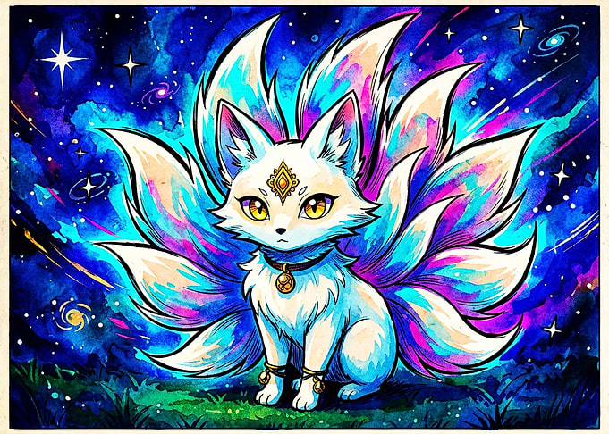 Cosmic Nine-Tailed Fox Illustration