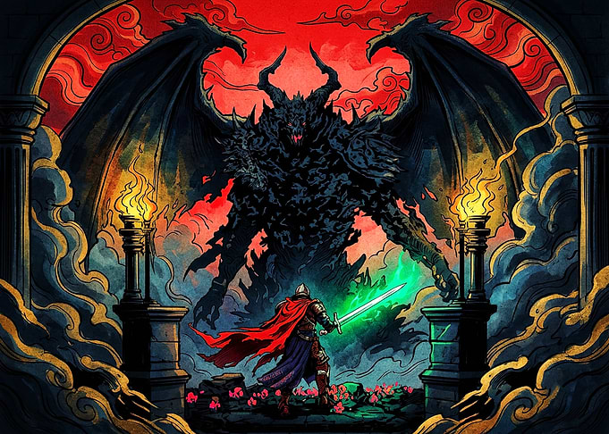 Knight Facing a Demonic Beast