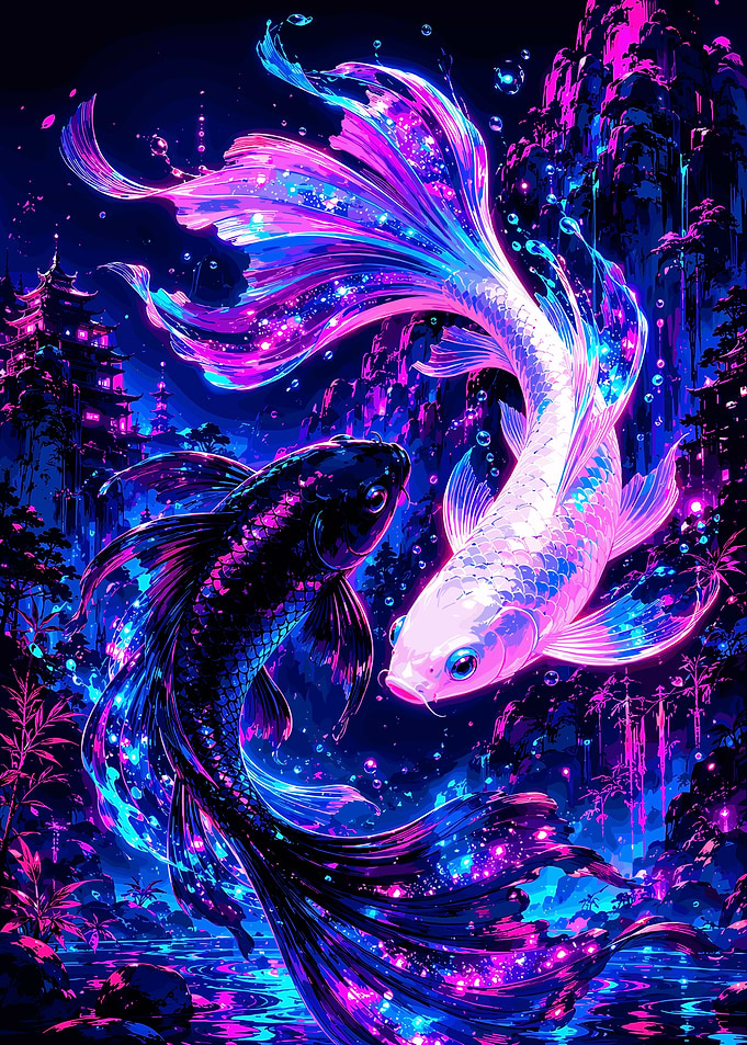 Neon Koi Fish Yin Yang