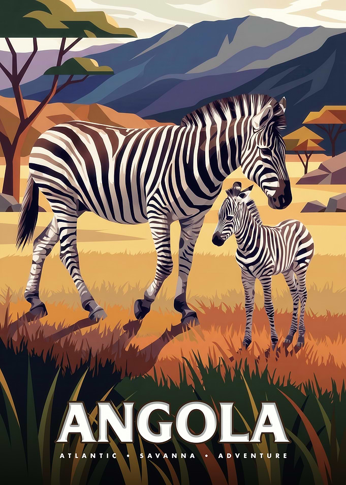 Angola Savanna Zebra Travel Poster