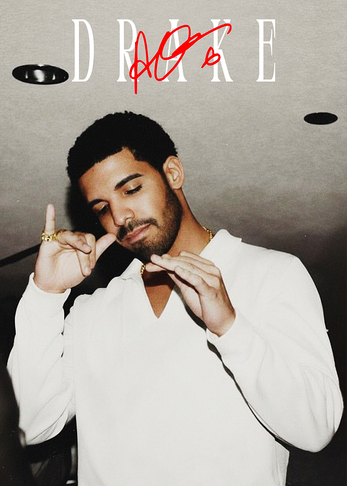 Drake Portrait with Red Signature