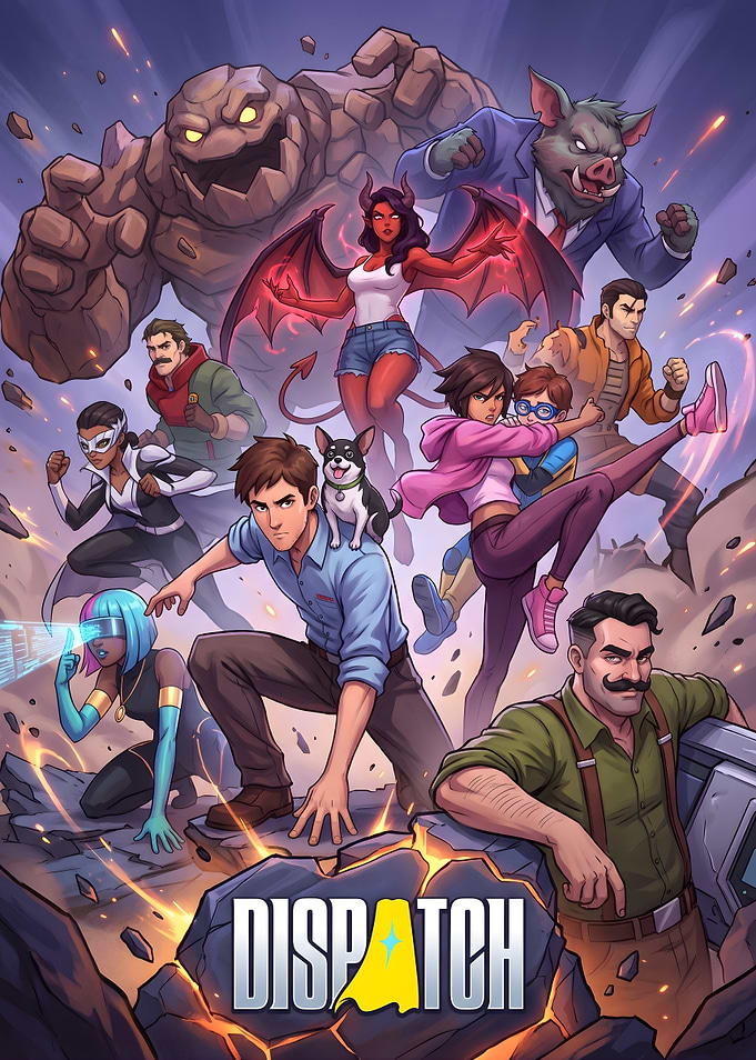 Dispatch Superhero Team Action Poster
