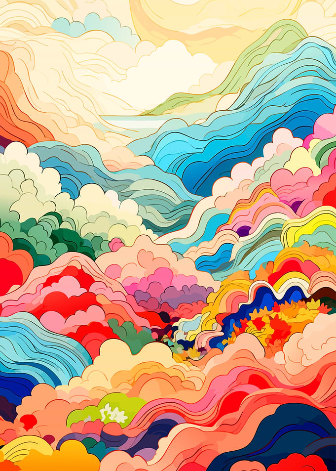 Vibrant Abstract Mountain Landscape Illustration