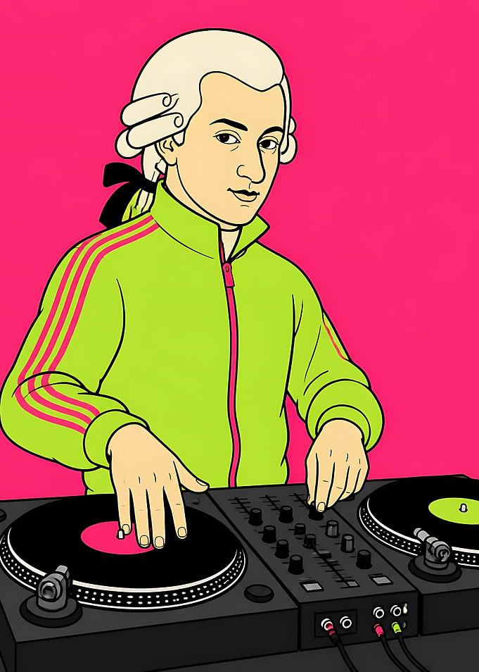 Mozart DJing in a Tracksuit