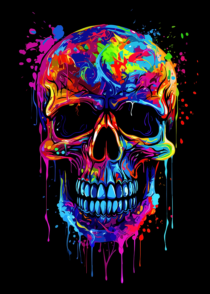 Colorful Splatter Paint Skull Art