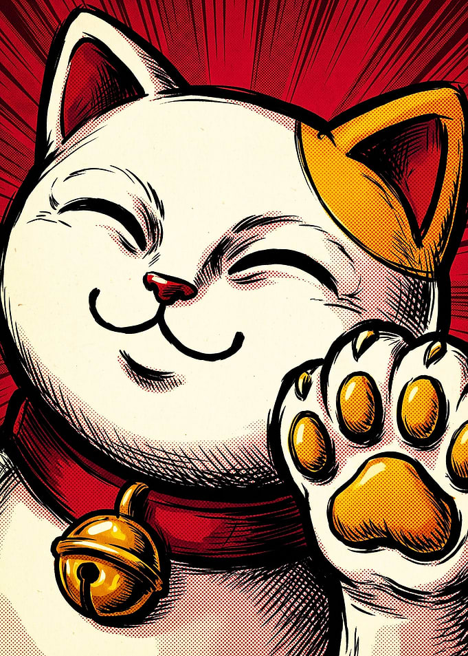 Lucky Maneki Neko Cat Illustration