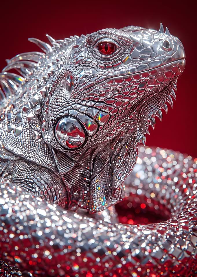 Metallic Silver Iguana Sculpture