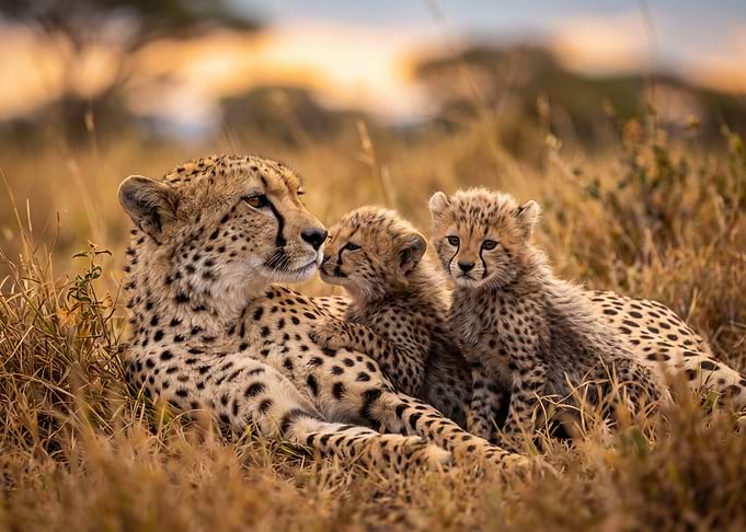 Cheetah Mother and Her Cubs