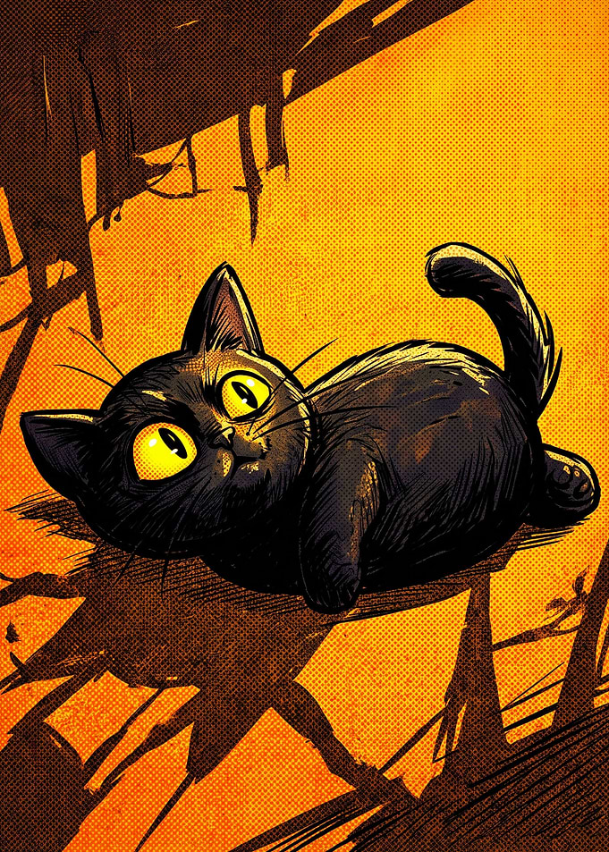 Cute Black Cat with Yellow Eyes