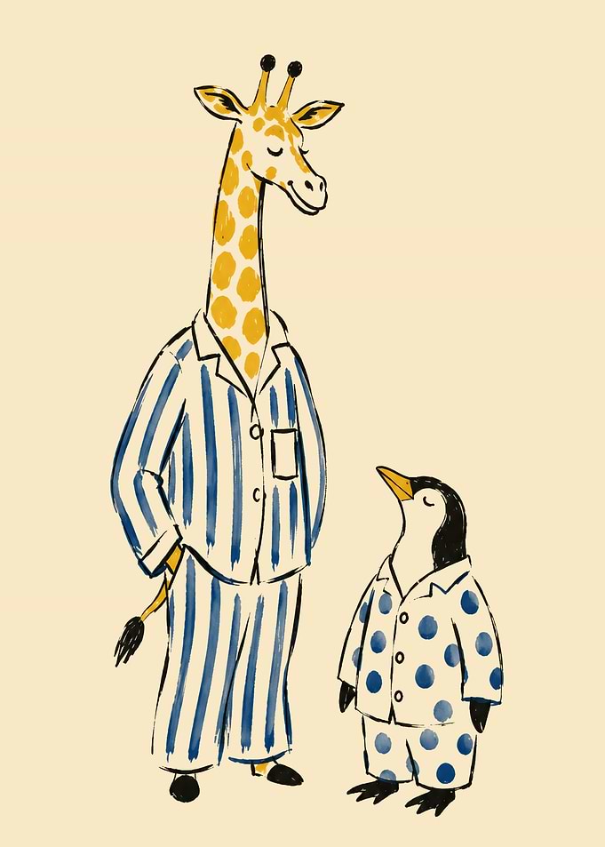Giraffe and Penguin in Pajamas