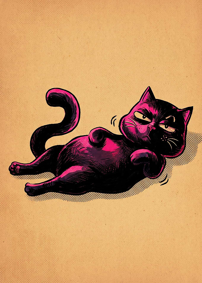 Grumpy Black Cat Illustration