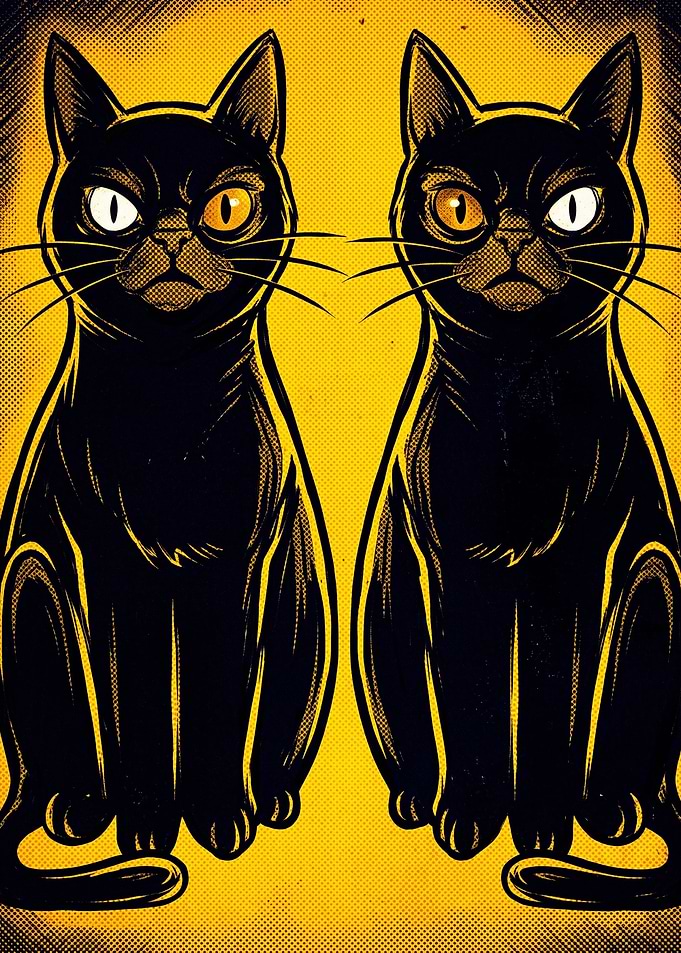 Twin Black Cats Graphic Illustration