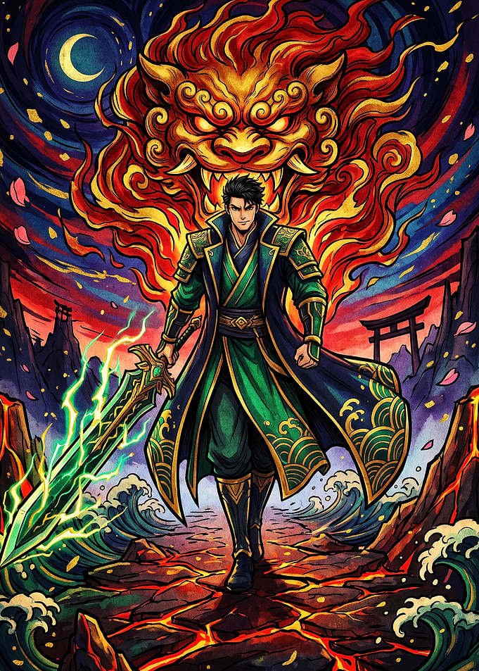Warrior with Flaming Lion Spirit