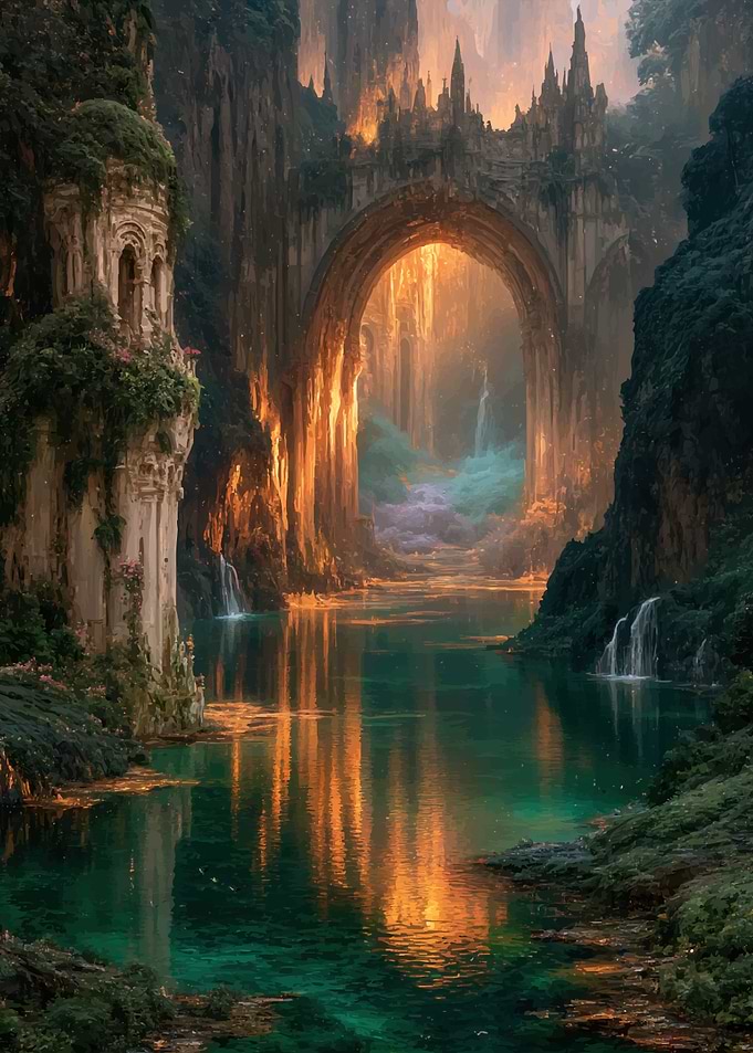Ethereal Fantasy Archway Over Water