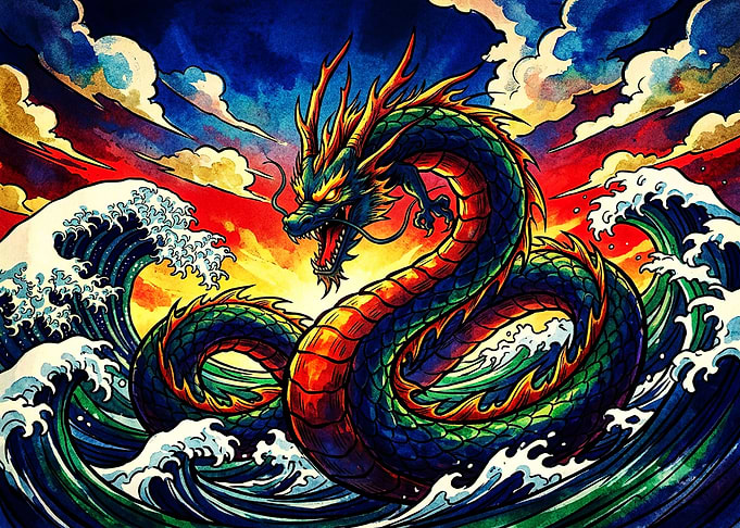 Majestic Dragon Rising from Ocean Waves