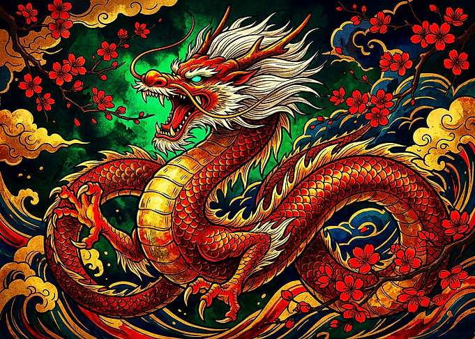 Majestic Red Chinese Dragon Illustration