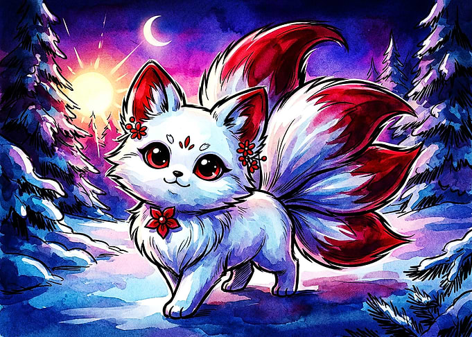 Cute Nine-Tailed Kitsune in Winter