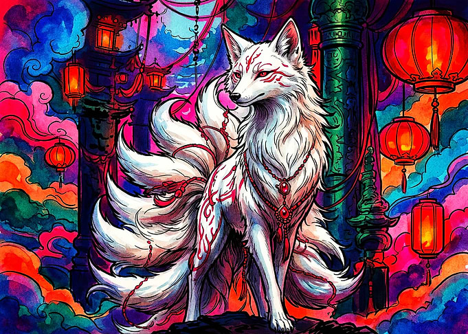 Majestic Nine-Tailed Kitsune Fox