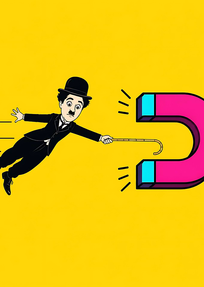 Charlie Chaplin Attracted to Magnet