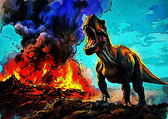 T-Rex Roaring Before Volcanic Eruption