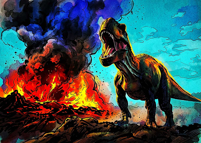 T-Rex Roaring Before Volcanic Eruption