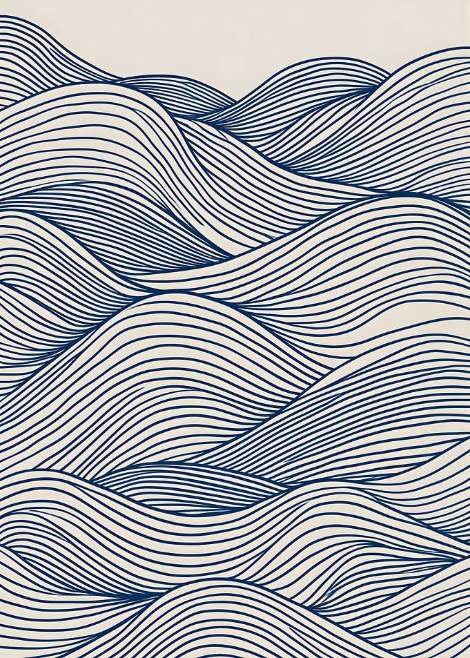 Minimalist Blue Wave Line Art