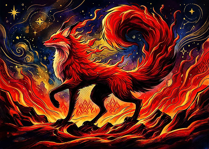 Fiery Mythical Fox Spirit