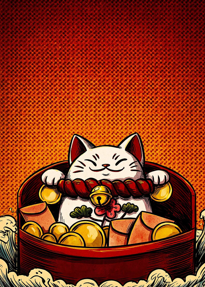 Lucky Maneki Neko Wealth Illustration