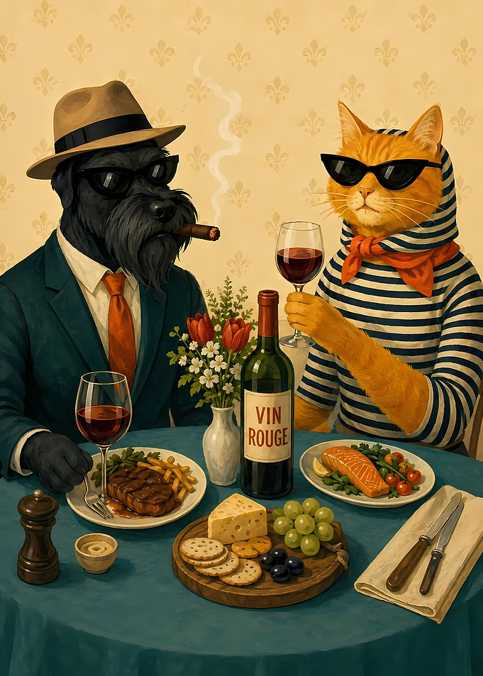 Sophisticated Dog and Cat Dinner Date