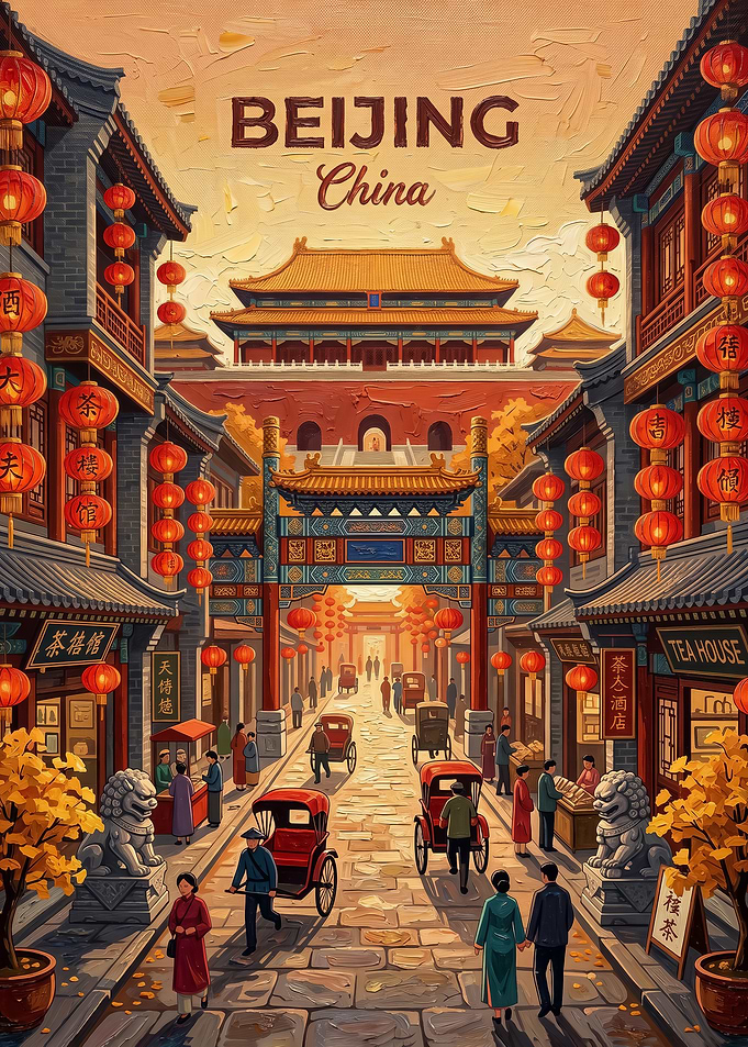 Vintage Beijing China Travel Poster